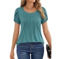 thumbnail image 2 of MOYIKO Women Short Sleeve Tops Casual Solid Plain Basic Tshirt Petal Sleeve Pleated Light Green Summer Tee Clothes Size S, 2 of 7