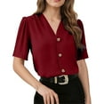 thumbnail image 2 of NuoCaiYun Blouses for Women Dressy Summer Short Sleeve Button Down Shirts Casual Business Work Tops Slim Fit Solid Color Top Tee, 2 of 6