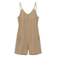 thumbnail image 3 of Yotami Womens Summer Rompers with Pocket, Casual Loose Spaghetti Strap Short Jumpsuit for Vacation, Sleeveless Beach Jumpsuits Overalls, Khaki XXL, 3 of 4