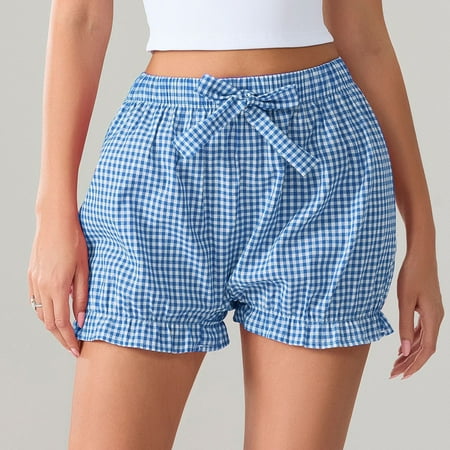YKARITIANNA Womens Boxer Shorts Casual Summer Cotton Pajama Lounge Sleep Pj Gingham Plaid Shorts Y2K Beach Bottoms Blue XL