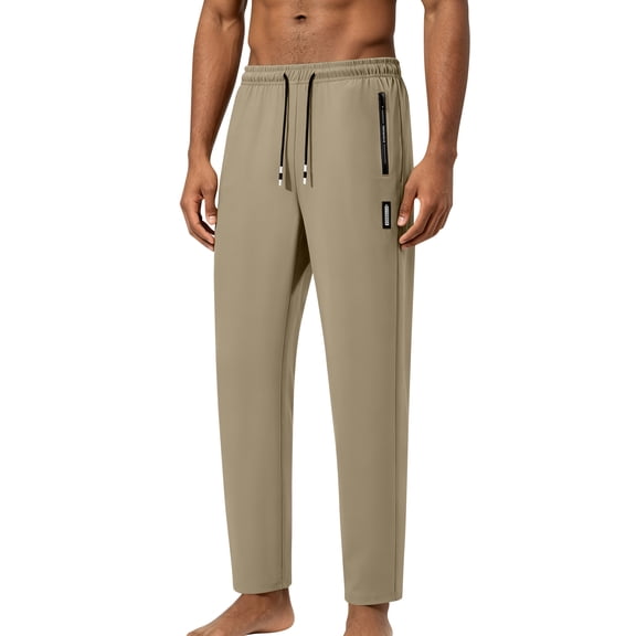 OIOLOYJM Men's Lightweight Quick Dry Hiking Pants Casual Stretch Running Outdoor Sports Breathable Sweatpants Athletic Work Pants with Zipper Pockets Khaki L