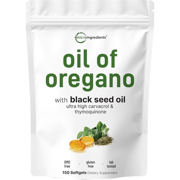 Micro Ingredients Oil of Oregano Softgels, 150 Count | 2 in 1 Formulated with Black Seed Oil, 4X Strength Carvacrol & Thymoquinone