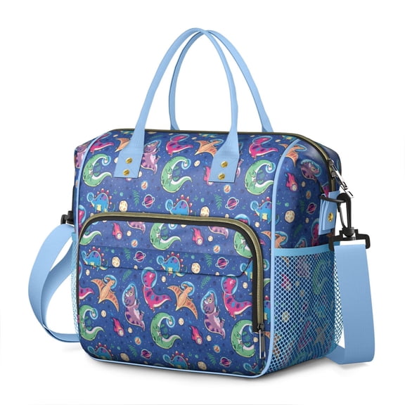 DarkBlue Cartoon Dinosaurs Planets Pattern Womens Lunch Box for Work,Insulated Large Lunch Bag for Tween and Teen,Loncheras Para Mujer,Leakproof Adult Lunch Bag for Work,Beach,Travel,Picnic,Camping