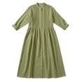 thumbnail image 4 of Daznico Women's Casual Linen Blend Midi Shirt Dress 3/4 Sleeve Button Down Pleated Detail Loose Fit Elegant Dress,XL, 4 of 7