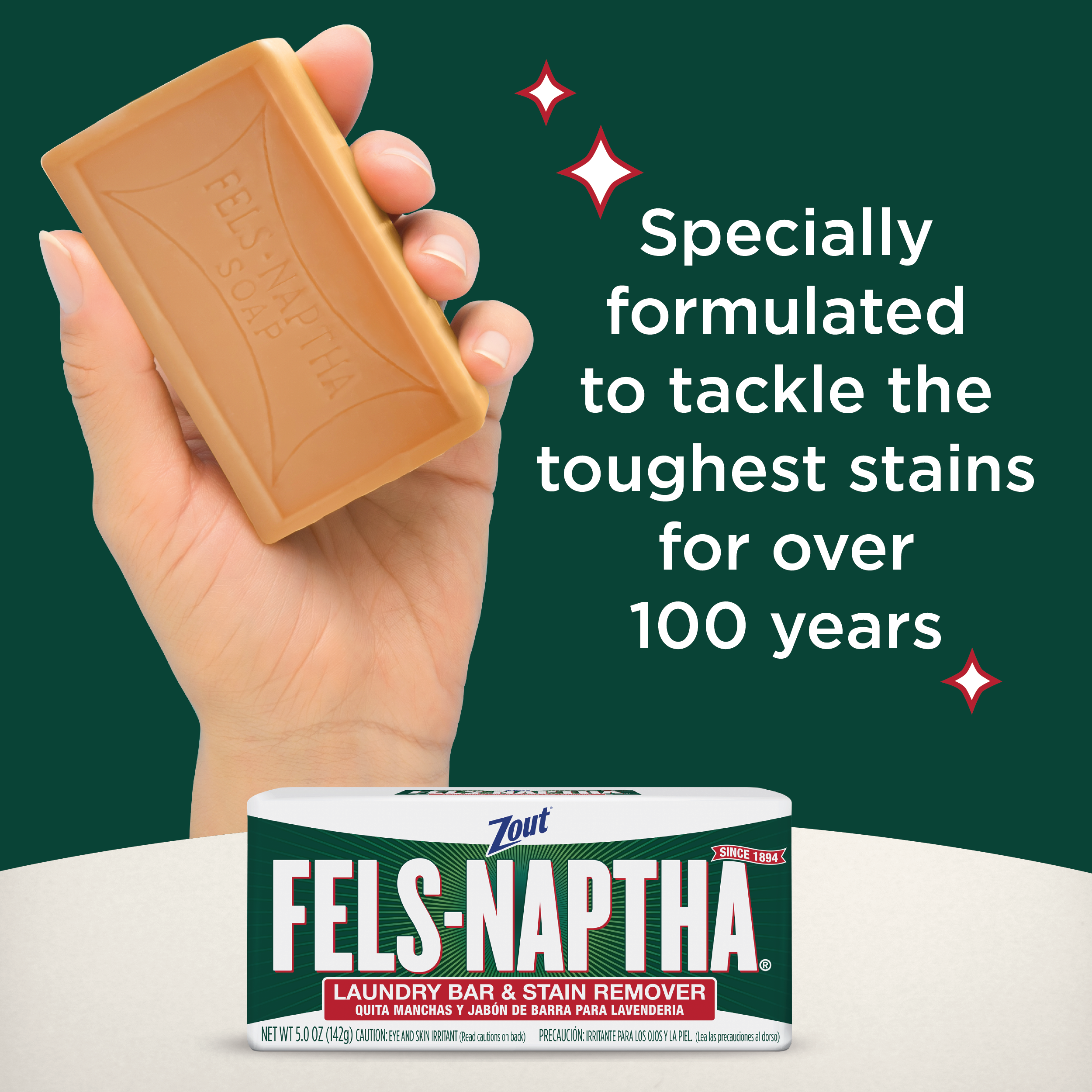 Zout Fels-Naptha Laundry Bar and Stain Remover, Tough Stain Removal, 5 oz., 1 Count - image 4 of 7