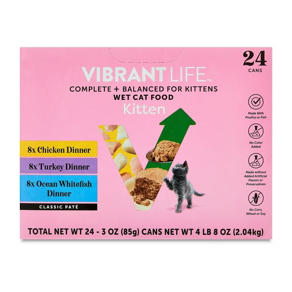 Vibrant Life Variety Pack Classic Pate Wet Kitten Food, Grain-Free, 3 oz Cans, 24 Count
