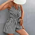 thumbnail image 4 of aidice Dressy Jumpsuits for Women V Neck Sleeveless Adjustable Strap Striped Belt Shorts Office Rompers, 4 of 5