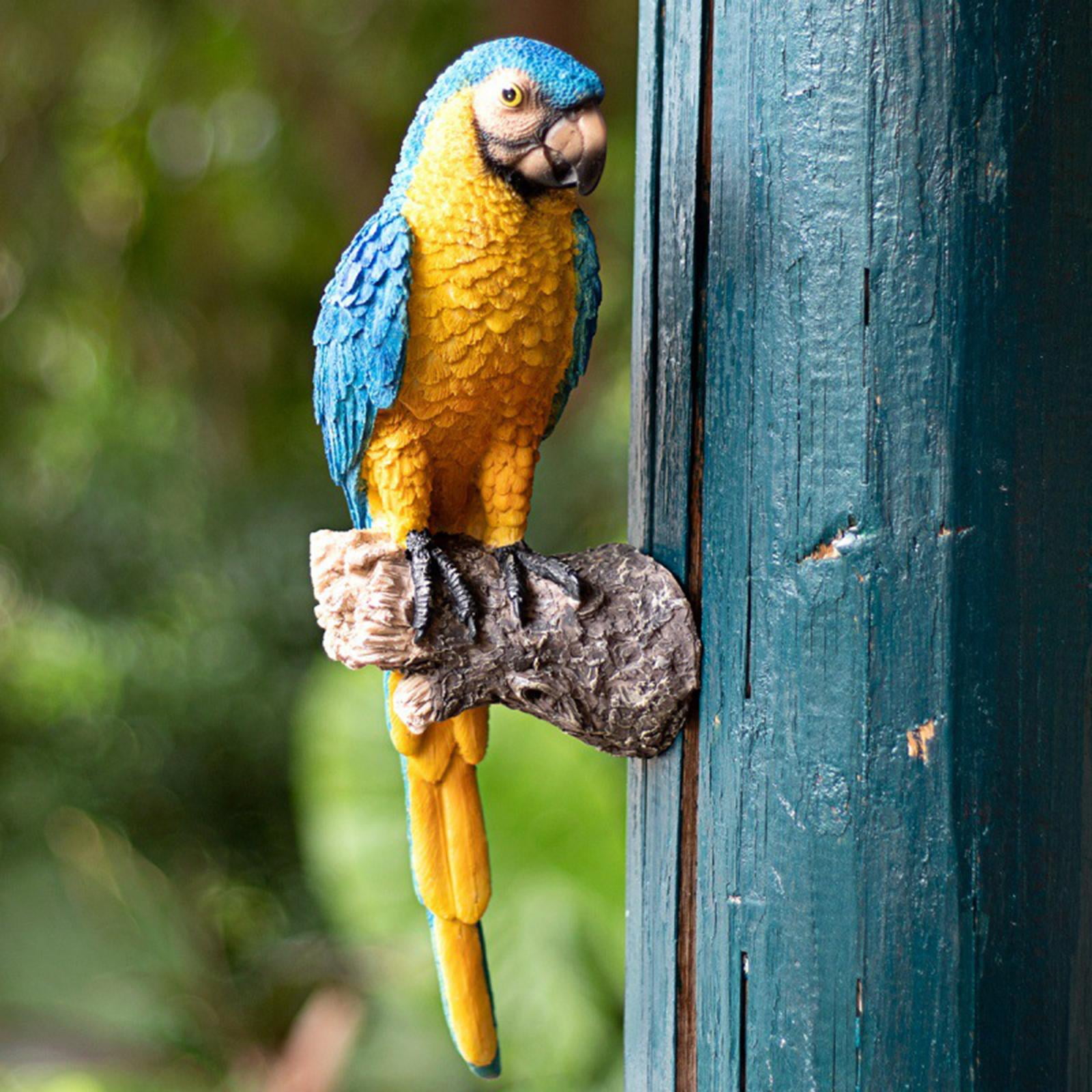 Resin Garden Parrot Statue Wall Mounted DIY Tropical Macaws Wall Sculpture Office Decor Nature Collectors Gifts