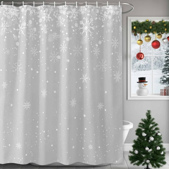 Christmas Snowflake Shower Curtains for Bathroom, Grey Gradient Waterproof Fabric Shower Curtain for Bathroom Bathtub Decoration, Machine Washable, 54x"78"