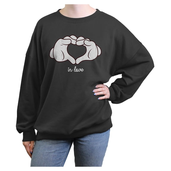Junior's Mickey & Friends Heart Hands Love Sweatshirt