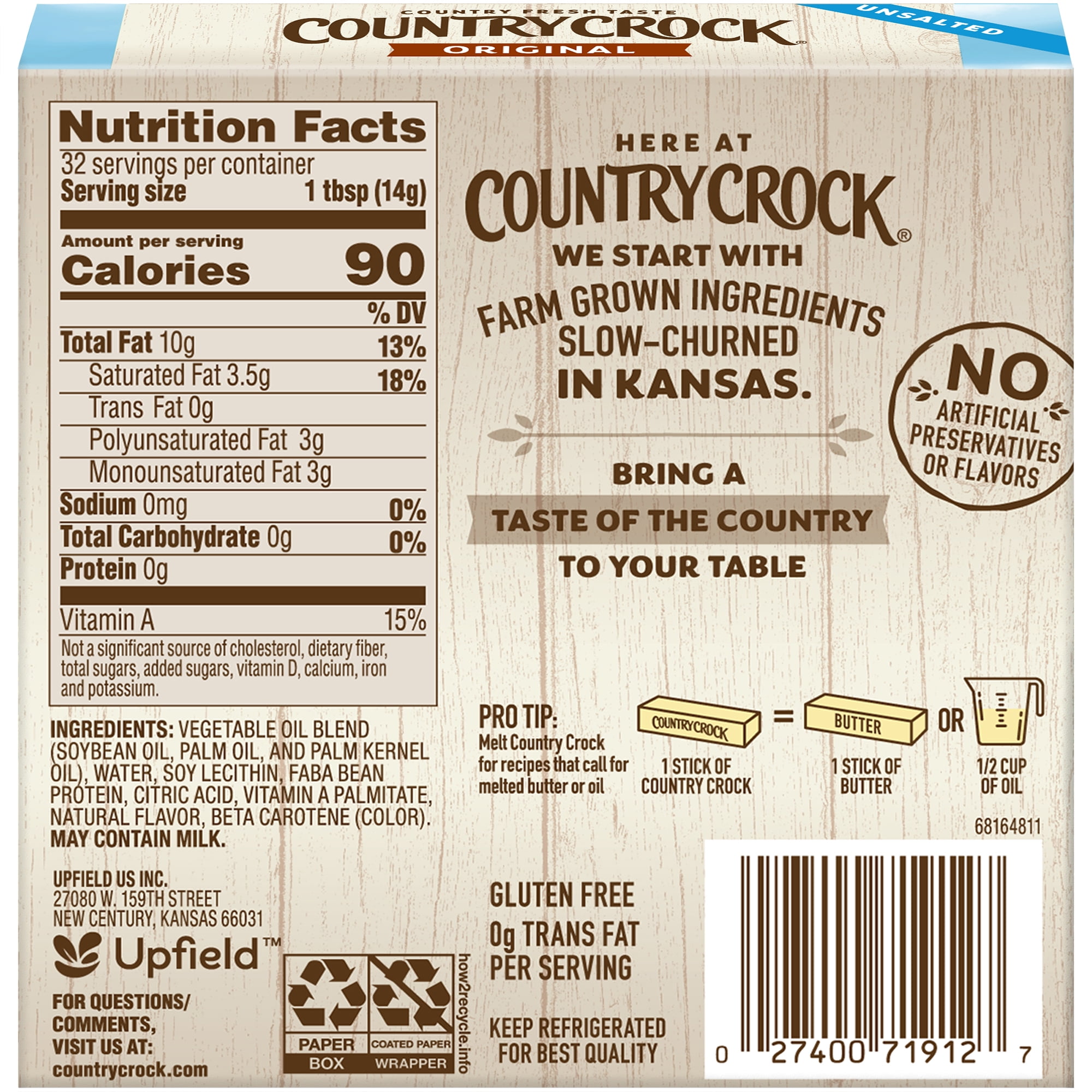 Country Crock Unsalted Baking Sticks Sunflower Oil Butter, 16 Oz.