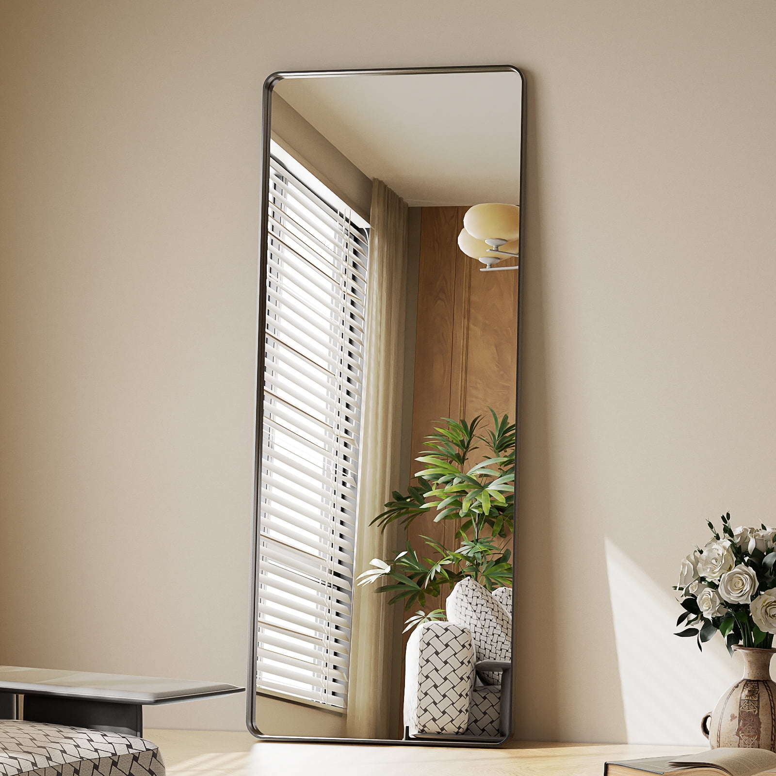 Anyrose 64"x21" Rectangular Full Length Mirror Wall Mirror With Deep Frame Wall-Mounted, Black