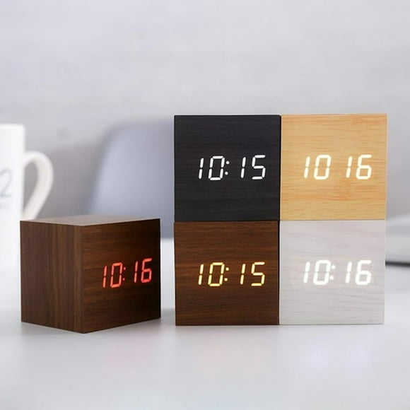 Cheers Wooden Sound Control Square LED Digital USB/AAA Electronic Table Alarm Clock