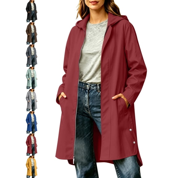 Nugftut Womens Rain Jacket Waterproof Windbreaker Long Raincoat with Hood,M