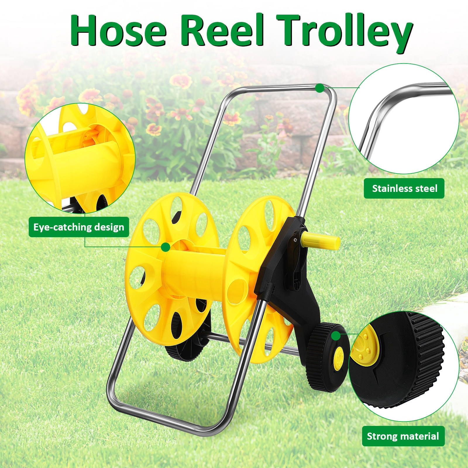 Hemobllo Portable Hose Reel Cart with Wheels, Plastic Outdoor Garden Water Hose Storage Organizer, 1 Piece