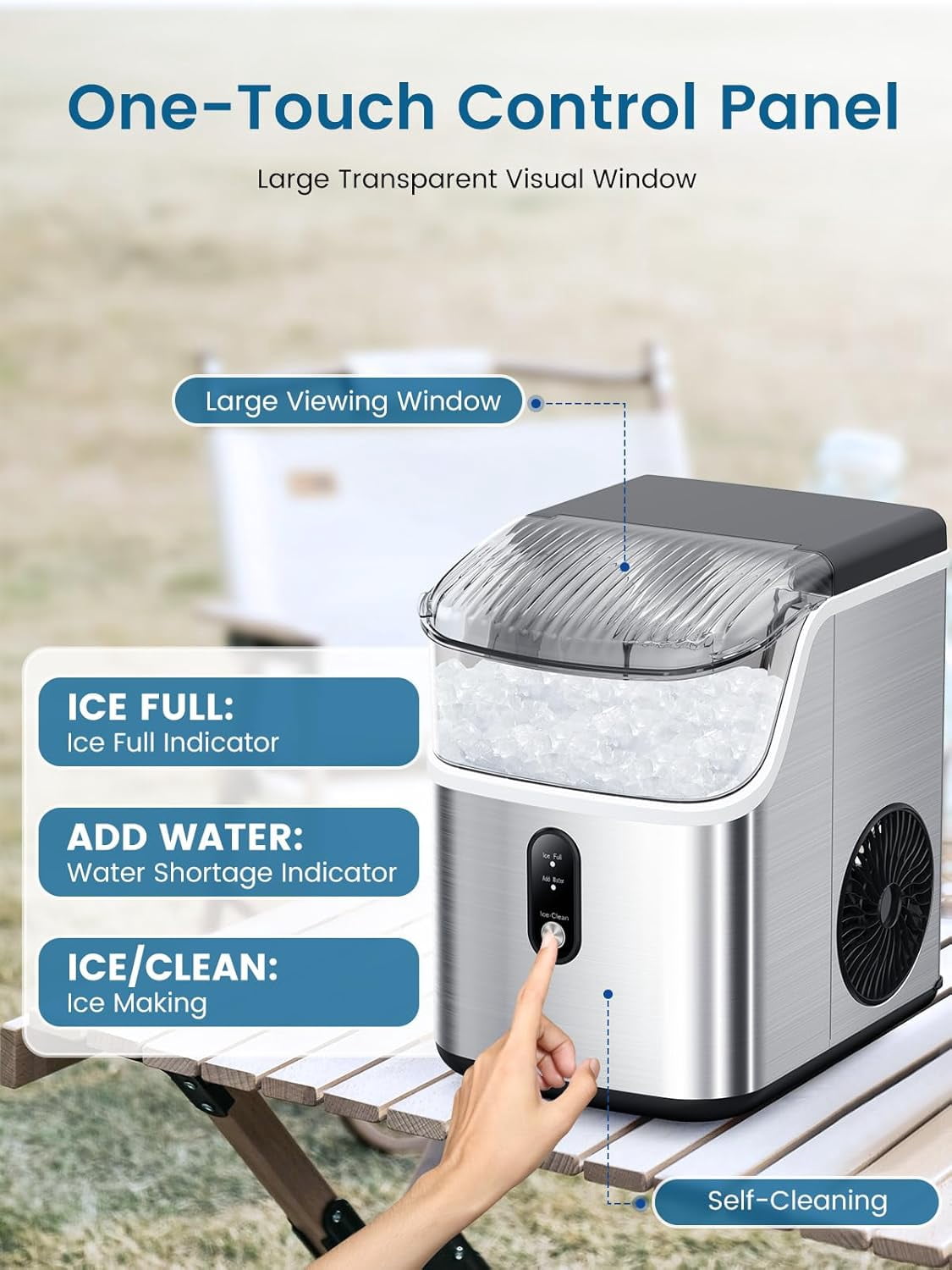WAA Ice Makers Countertop,Portable Ice Machine with Crushed Ice,35lbs/Day,Self-Cleaning,One-Click Operation for Home Use(Silver)
