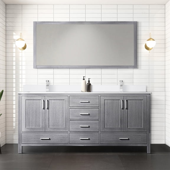 Double Bath Vanity 72" W Grey - White Quartz Surface, Faucet, Soft Close, And To Scratches Long-lasting 72 In. Top,