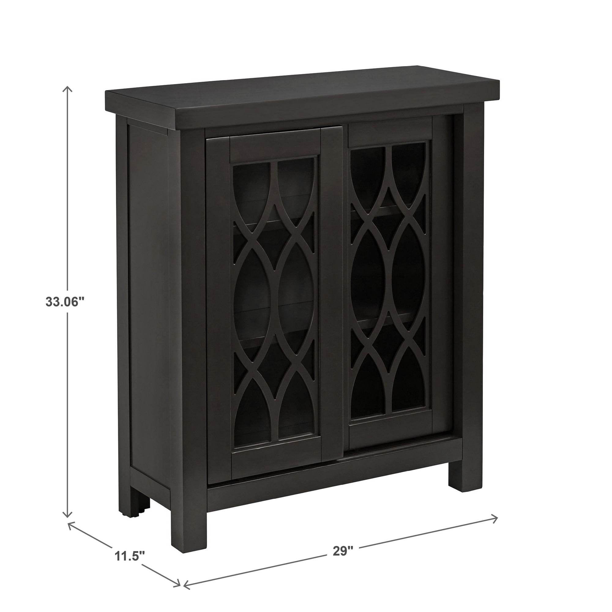 Weston Home Del Rey Geometric Glass Door Storage Cabinet with Adjustable Shelves, Black