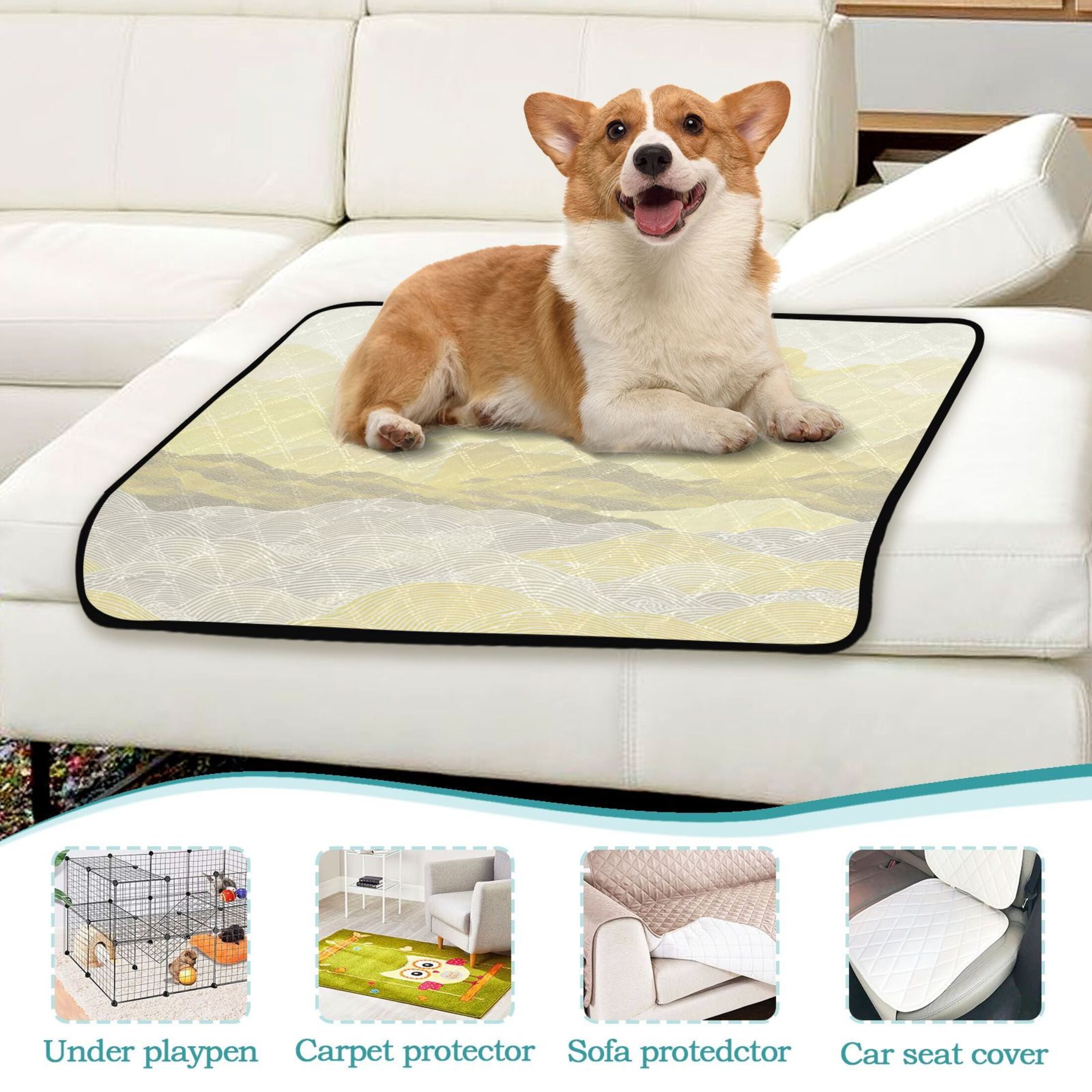 Washable Pet Pee Pads with Super Absorbent Reusable Training Pads for Dogs & Cats Patterned Hills