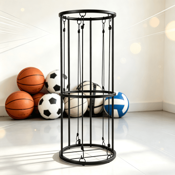 Wall-Mounted Ball Storage Rack with Bungee Cords, Sports Ball Organizer for Basketball Soccer Volleyball Football, Garage