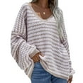 thumbnail image 3 of Womens Loose Crewneck Long Sleeve Stripped Off the Shoulder Knitted Solid Pullover Fall Jumper Tops Khaki S, 3 of 7