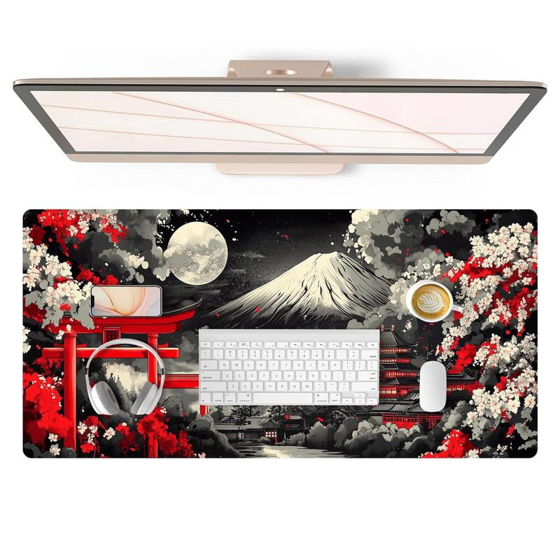 HELLOYOUNG 40x90cm Japanese Abstract Art Mouse Pad, Rectangular Gaming Mouse Mat, Non-Slip Rubber Base, Waterproof Surface for Office Home Desk, Premium Stitched Edges, Ideal Christmas Gift