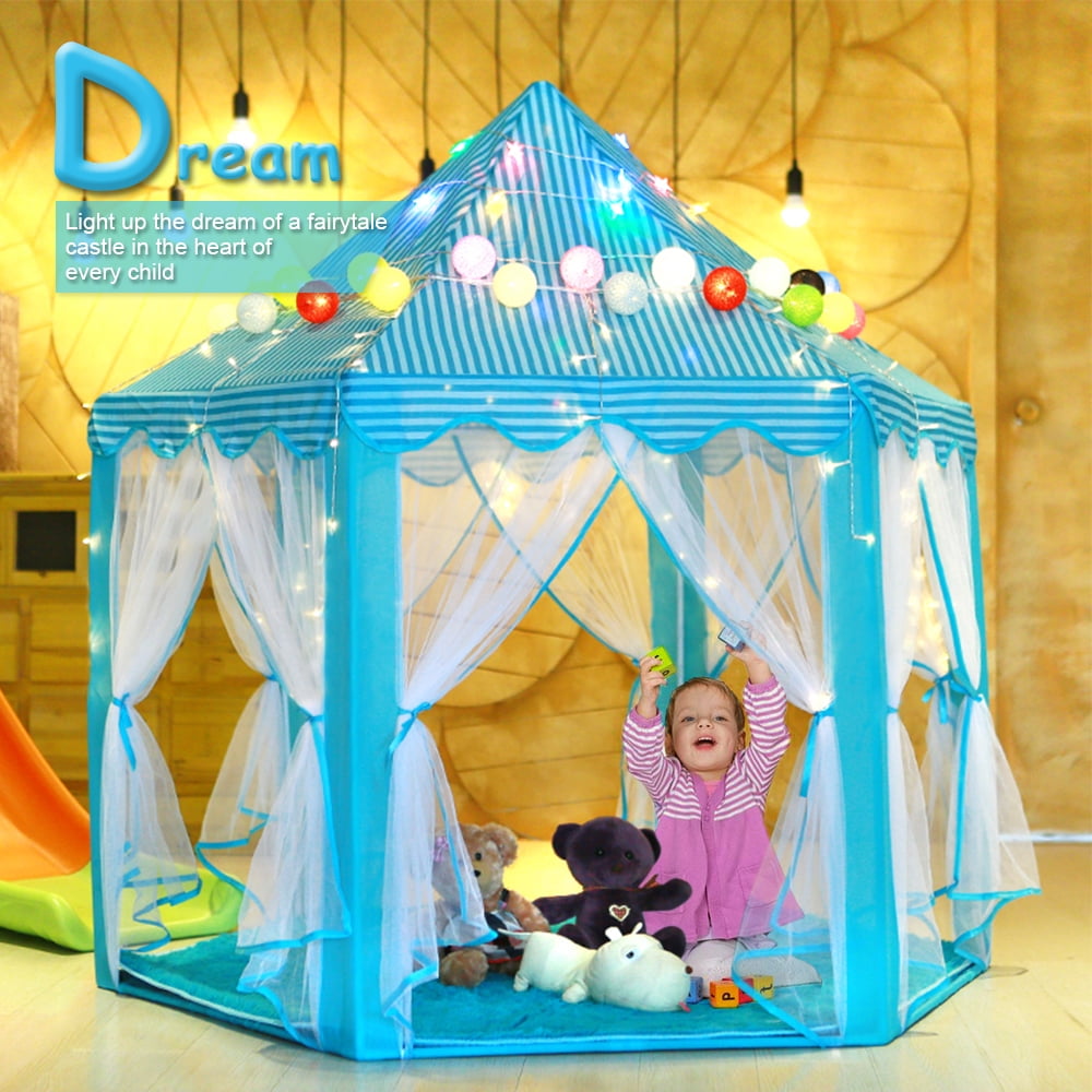 Kepooman Princess Castle Tent for Kids, Portable Children Play Tent with Carry Bag, Birthday and Christmas Toy Gift for Boys Girls, Blue(include Led Lights) Kepooman Princess Castle Tent for Kids, Portable Children Play Tent with Carry Bag, Birthday and Christmas Toy Gift for Boys Girls, Blue(include Led Lights)