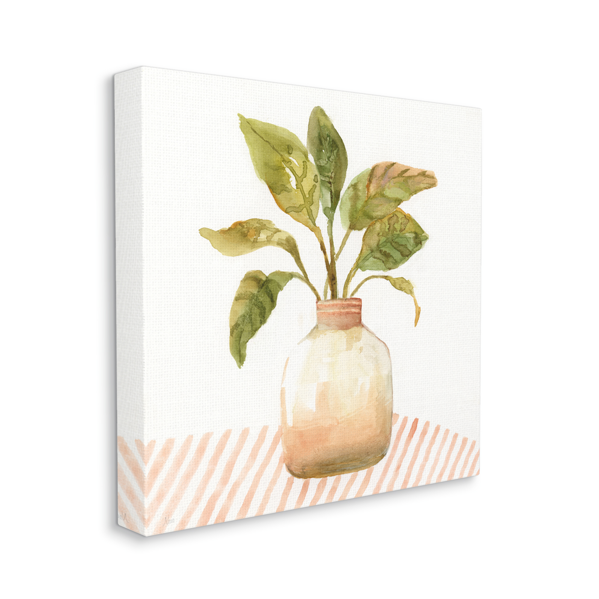 Stupell Industries Calathea Plant Jar Abstract Furniture Striped Tablecloth ,30 x 30, Design by Nan