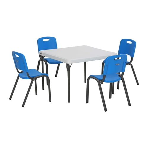 Blue Lifetime Kids Table with 4 Blue Chairs 