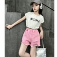 thumbnail image 3 of GiLiling Girls Distressed Denim Shorts, Elastic Waist Ripped Frayed Hem Sparkle Summer Jean Shorts for Kids Teens (Pink, 11-12 Years), 3 of 8