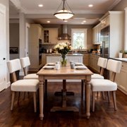 Guyou Dining Chairs Set of 4, Mid-Century Modern Linen Upholstered Kitchen Chairs with Curved Backrest, Wooden Side Chairs for Dining Kitchen Living Room Bedroom, Beige