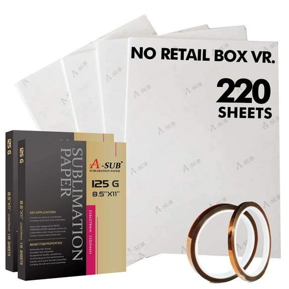 220 Sheets A-SUB Sublimation Paper 8.5X11 inch 125gsm No Box   2 Rolls Heat Transfer Tapes for Inkjet Printer DIY Gift