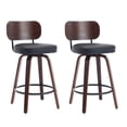 thumbnail image 2 of Hassch Mid-Century Swivel Counter Bar Stools Set of 2, Black Faux Leather Upholstered Seat with Walnut Curved Back & Bentwood Legs & Metal Footrest for Kitchen Island, Dining Room, 2 of 10