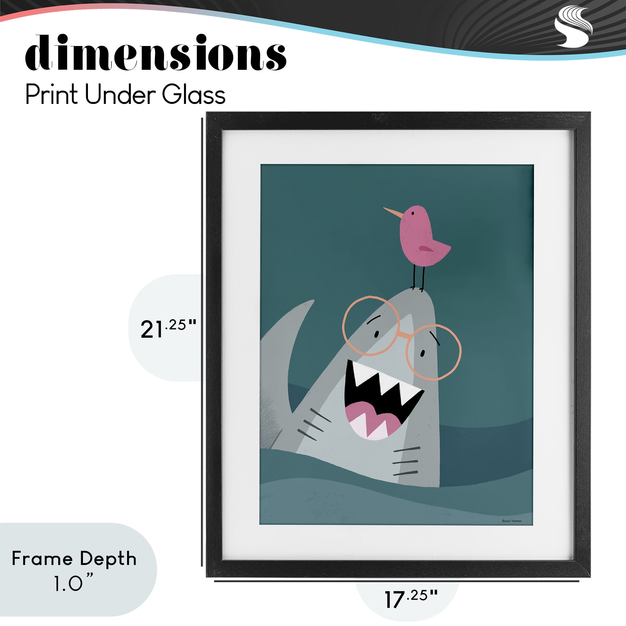 Stupell Industries The Friendliest Shark Black Framed Print Under Glass, design by Rachel Nieman