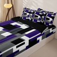 thumbnail image 2 of Castle Fairy Vintage Square Block Zipper Full Size Comforter Sets with Fitted Sheet and 2 Pillowcases,Abstract Overlay Shape Zipper Bedding Set,Purple Black Gray,Reversible, 2 of 5