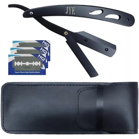 Porta Navaja Negra Profesional Premium, corte profesional, incluye navajas doble filo de regalo, navaja para afeitar Corte Barbero JYE