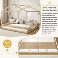 thumbnail image 5 of Bellemave Double Twin Floor Bed for 2 Kids, Wood Montessori Floor Bed Frame with Safety Guardrails, Low‑Profile House‑Shaped Design, No Box Spring Needed for Toddlers Boys and Girls Teens, Natural, 5 of 13