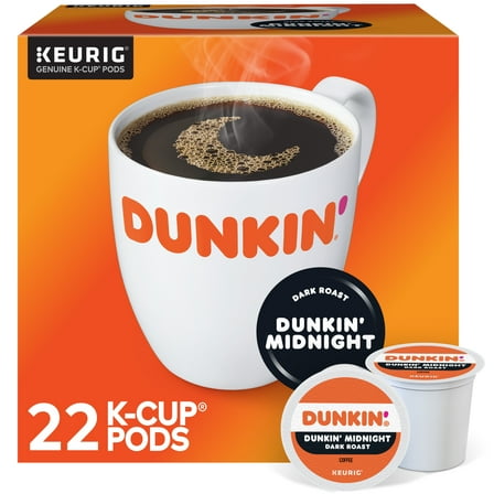 Dunkin Midnight Coffee, Dark Roast, Keurig K-Cup Pods, 22 Count Box
