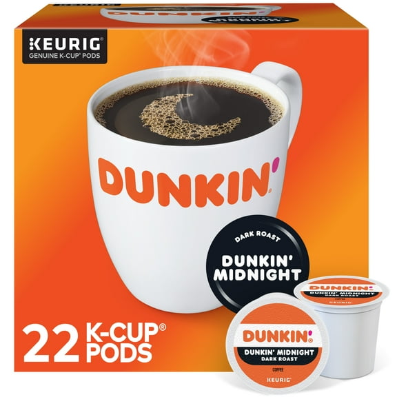 Dunkin Midnight Coffee, Dark Roast, Keurig K-Cup Pods, 22 Count Box
