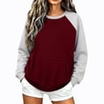 thumbnail image 2 of Vivianyo HD Women's Long Sleeve Color Block Raglan Sweatshirt, Womens Contrast Crew Neck Loose Pullover Top, Fall Casual Knit for Shopping and Casual Meet‑Up, Sizes S-2XL, 2 of 7