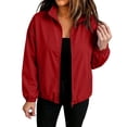 thumbnail image 4 of Women's Long-sleeved Windbreaker Baeitkot Women's Solid Color Zippered Long-sleeved Windbreaker with Pockets Red XXL, 4 of 6