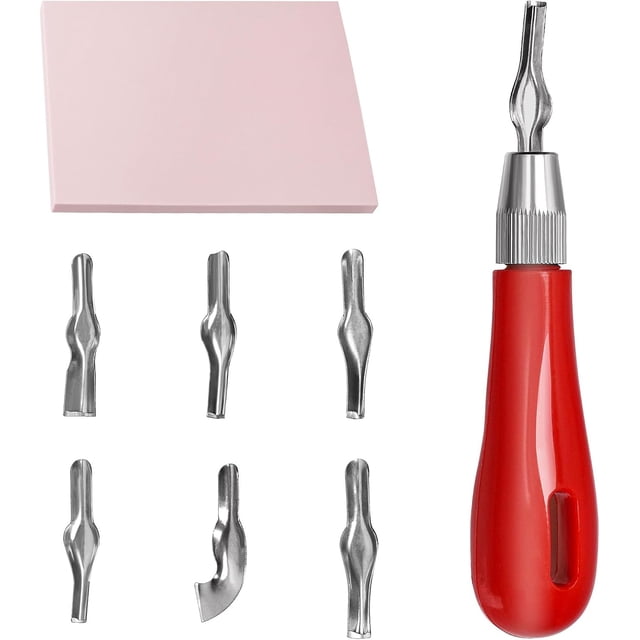 Mardatt 8Pcs Craft Linoleum Carving Tools Kit Includes Rubber Stamp Carving Tools with 6 Blades, Rubber Carving Blocks, Carving Block Stamp Art Block Cutters Linoleum Cutter Tools for Block Printing