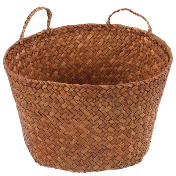 WASHWEPE Woven Basket with Handle Straw Brown for Home Decor 1Pcs 10.8x7.5in