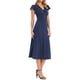 thumbnail image 4 of Vestido de lunares INSPIRE CHIC para el Día de San Valentín para mujeres, vestido midi casual de manga corta, escote en V y decoración de encaje, talla XL, azul marino, 4 of 6