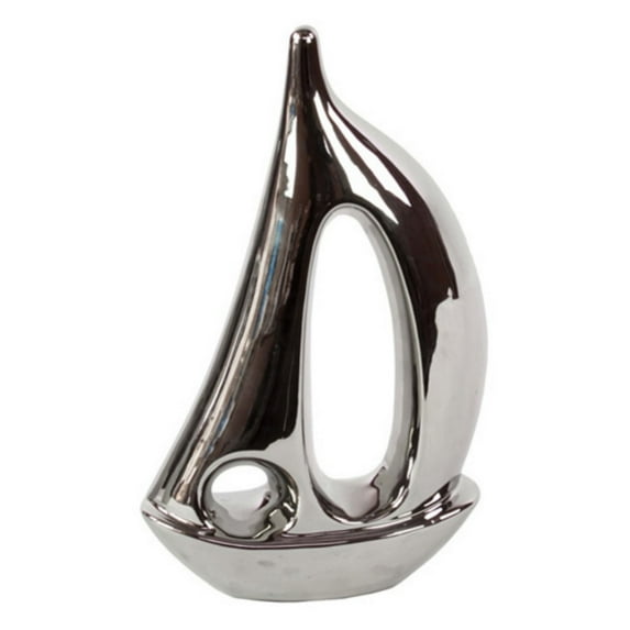 Urban Trends Collection: Ceramic Boat Figurine, Polished Chrome Finish, Silver
