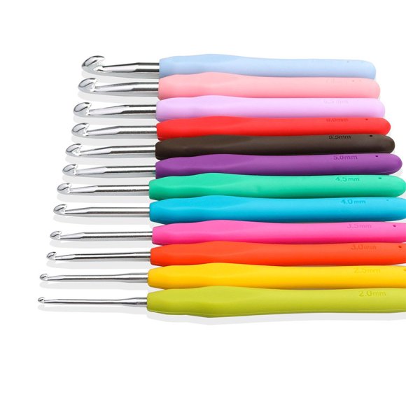 12Pcs Crochet Hooks Set, Ergonomic Handle Crochet Hooks Kit, Multi-color 12 Sizes 2mm-8mm Crochet Hooks for DIY Yarn Knitting Weaving Craft, Smooth Knitting Needles Tools Crochet Needle Accessories
