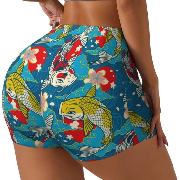 Fotbe Japanese Koi Shorts Sin Costuras – Shorts Deportivos de Cintura Alta para Mujer, Elásticos para Gimnasio, Yoga, Running o Ciclismo-Small