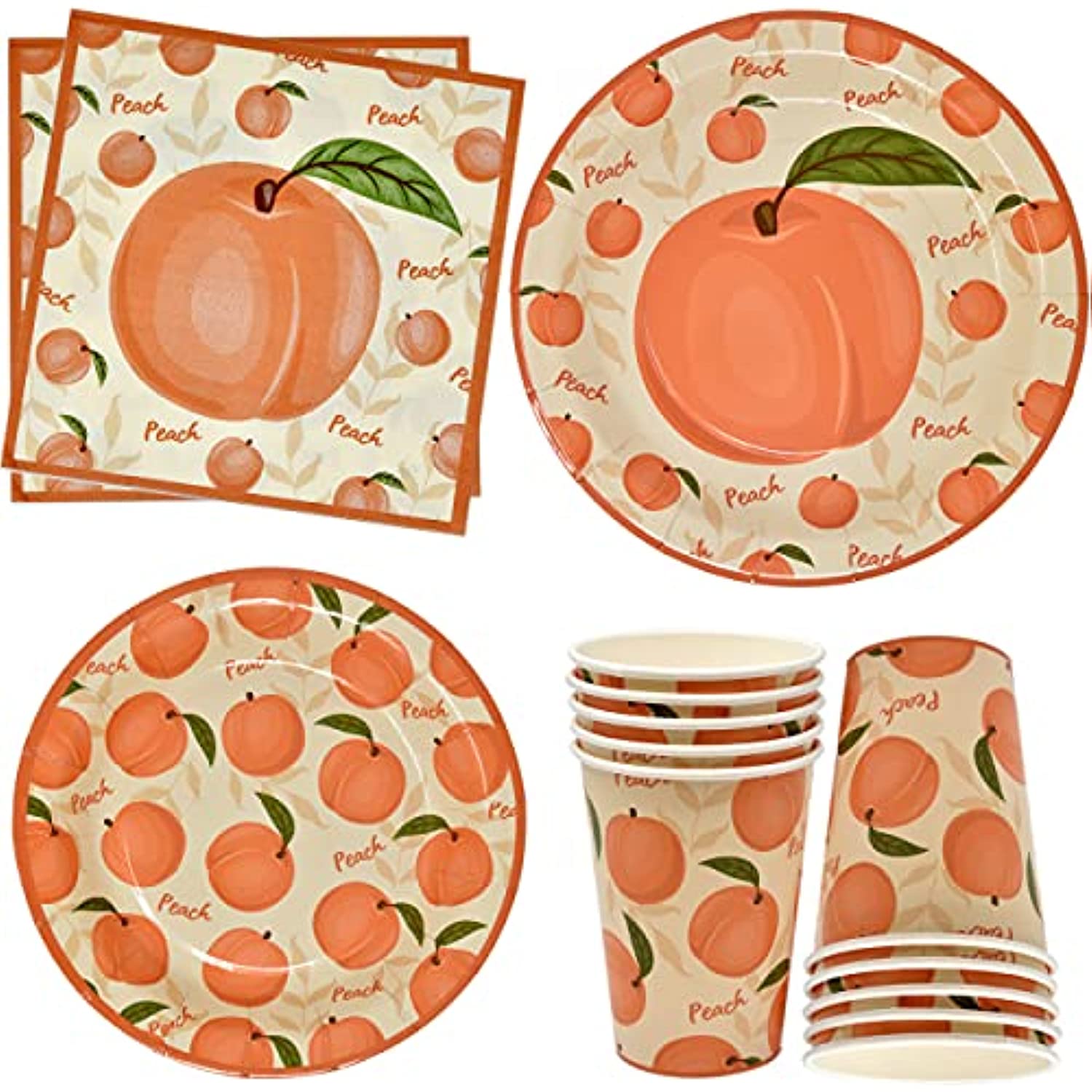 Peach Fruit Party Supplies Tableware Set Includes 24 9" Paper Plates 24