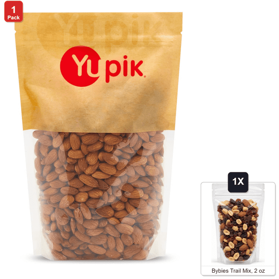 Yupik California Raw Almonds, Small Size, 1 Bag, 2.2 lb, with Bybies Trail Mix, 2 oz