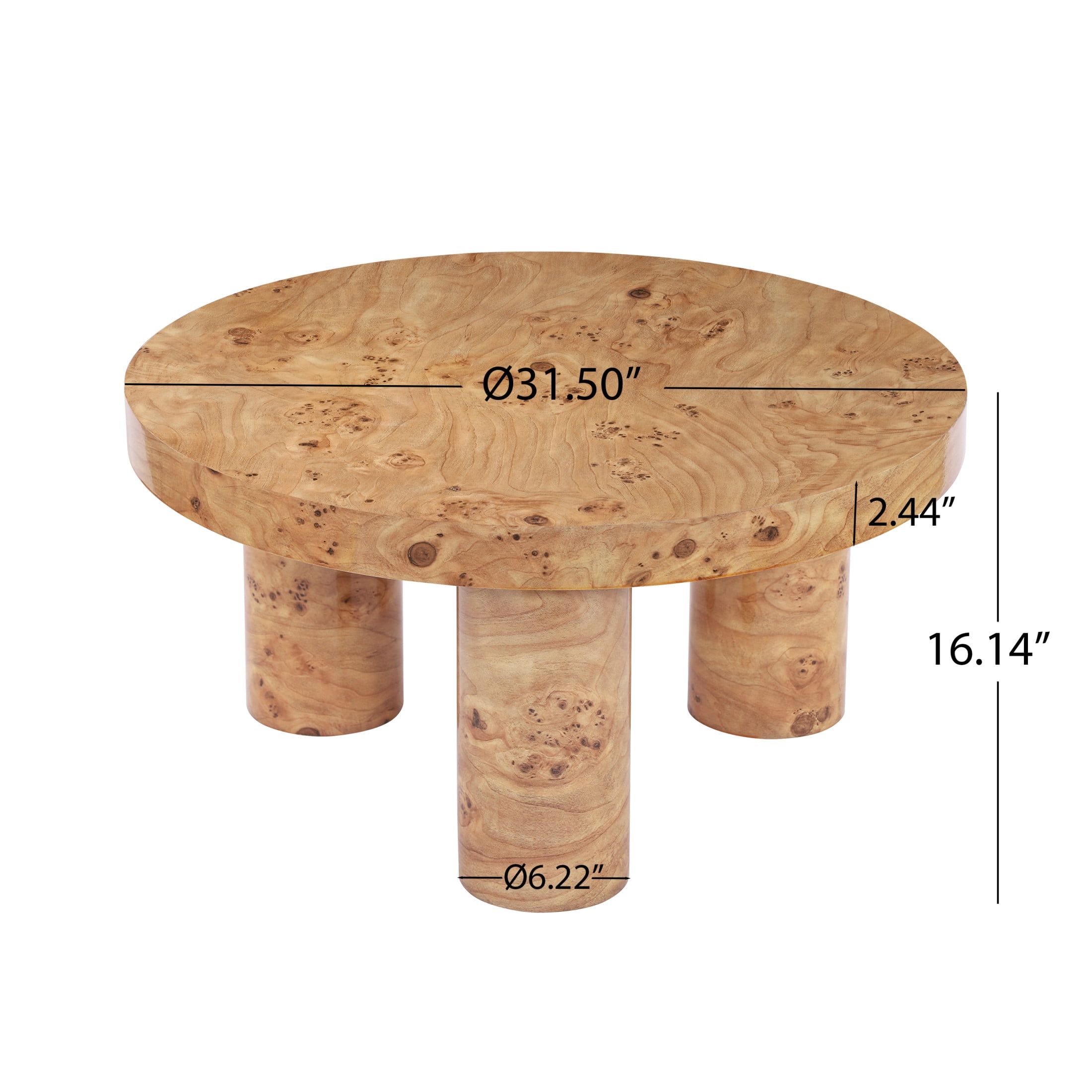 Christopher Knight Home 31.5" Round Coffee Table with Sculptural 3-Leg Base, Natural
